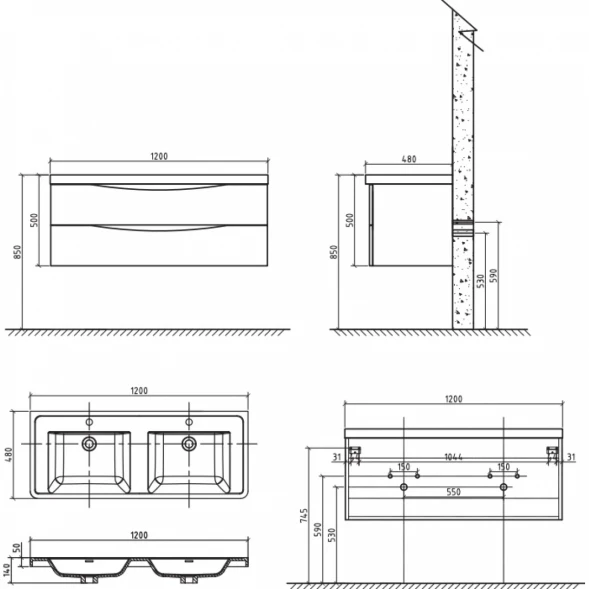 Тумба белый глянец 120 см BelBagno Ancona-N ANCONA-N-1200-2C-SO-2-BL