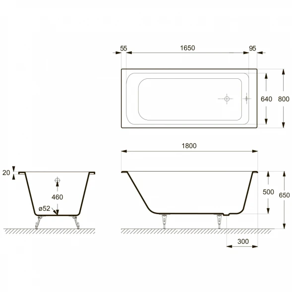 Ванна чугунная Delice Camelot DLR230616-AS 180x80 см, с антискользящим покрытием, белый