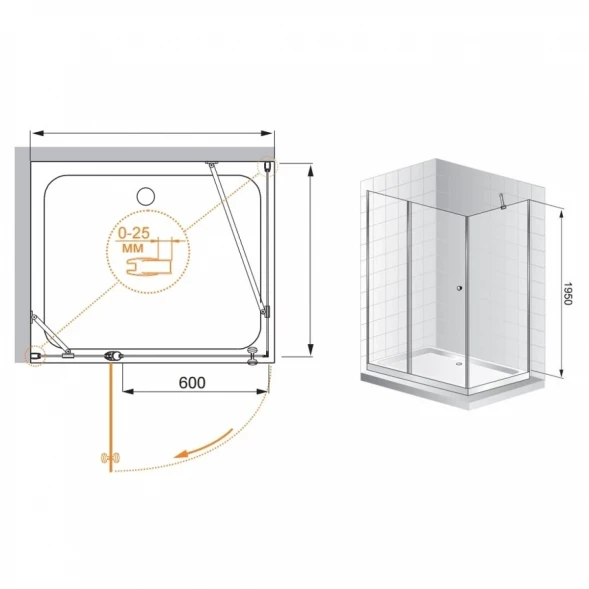 Душевой уголок Cezares Triumph 100x90 см текстурное стекло TRIUMPH-D-AH-1-100/90-P-Cr-L