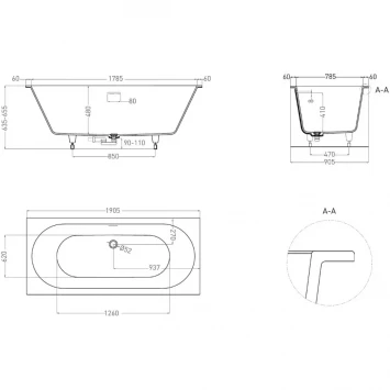 Ванна из литьевого мрамора Salini S-Sense Ornella Axis Kit 103512MF 190,5x90,5 см, покраска по RAL матовый полностью
