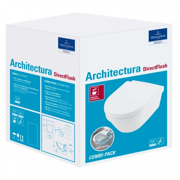 Унитаз подвесной Villeroy &amp; Boch Architectura 4694HR01 безободковый, с сиденьем микролифт, альпийский Белый