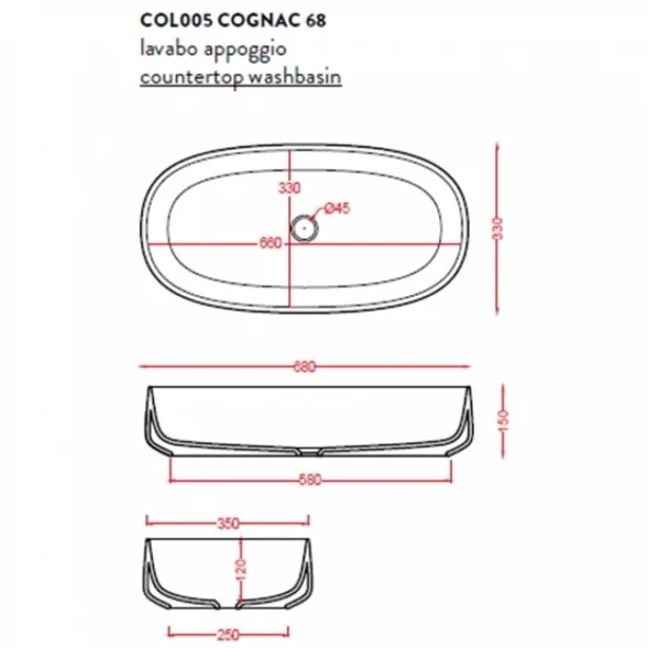 Раковина 68x35 см Artceram Cognac COL005 16 00 blue sapphire