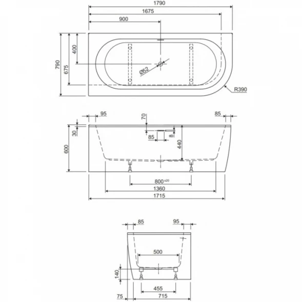 Акриловая ванна 179x79 см Cezares Slim SLIM CORNER-180-80-60-L-W37-SET