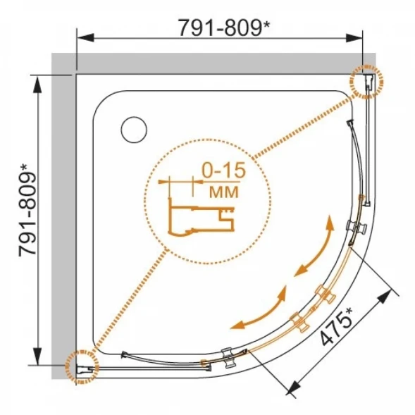 Душевой уголок Cezares Pratico 80x80 см текстурное стекло PRATICO-R-2-80-P-Cr