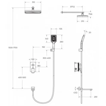 Душевой комплект 310x210 мм BelBagno Due DUE-VDSET-CRM