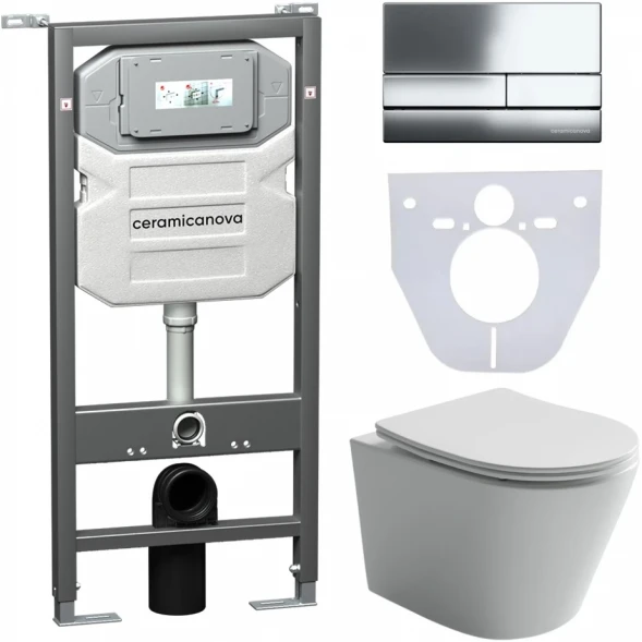Комплект подвесной унитаз Ceramica Nova Balearica CN6000 + система инсталляции Ceramica Nova Envision Flat CN1002CH + CN1000