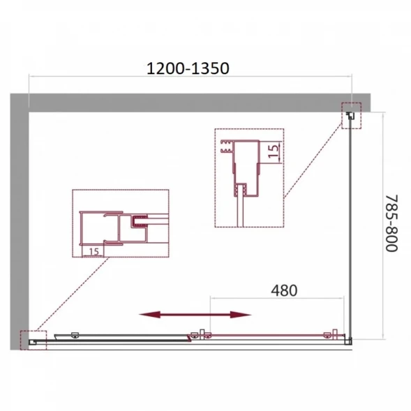 Душевой уголок 120-135x80 см BelBagno UNIQUE-AH-1-120/135-80-P-Cr текстурное стекло