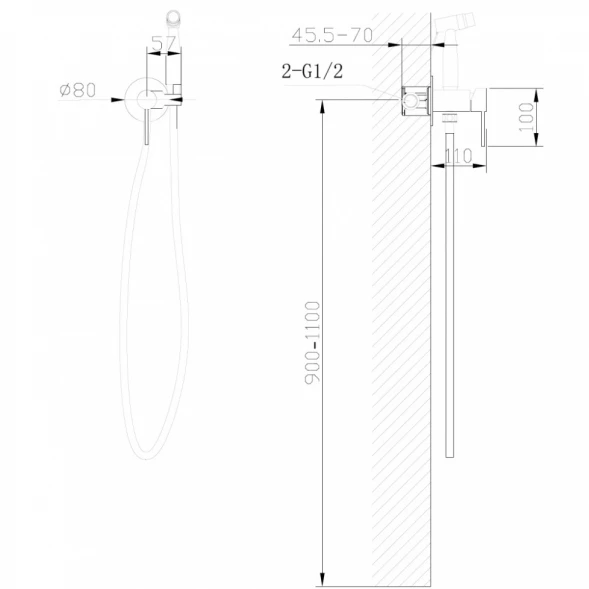 Гигиенический душ Abber Wasser Kreis AF8125B со смесителем, черный матовый