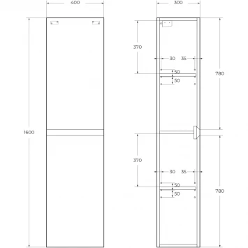 Пенал Cezares Molveno MOLVENO-1600-2A-SC-LG подвесной L/R, Legno Grigio