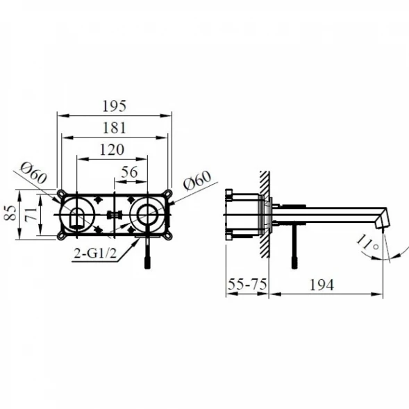 Смеситель для раковины AltroBagno Intento AltroBagnoIntento010503GrNe встраиваемый, черный матовый/серый