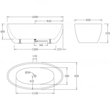 Акриловая ванна BelBagno BB69-1700-W0 169x82 см, отдельностоящая, белый