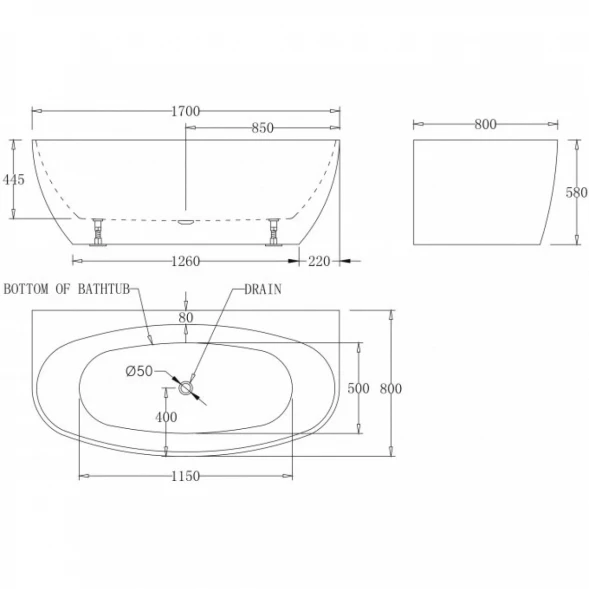 Акриловая ванна 170x80 см BelBagno BB83-1700-W0