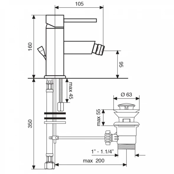 Смеситель для биде Emmevi Piper 45004/ORS с донным клапаном, Золото матовый
